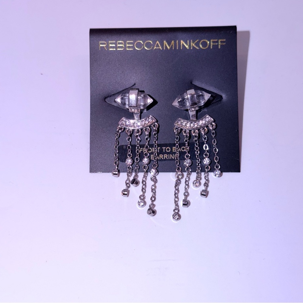 NWT Nordstrom Rebecca Minkoff Silver and Crystal Front to Back Dangle Earrings